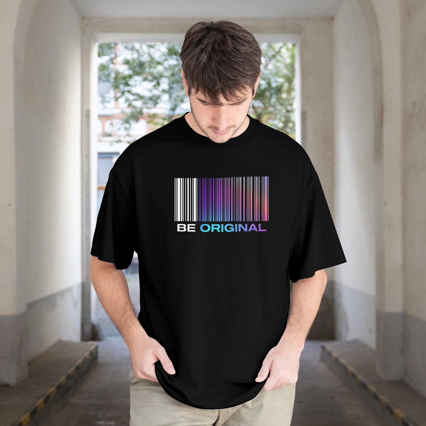 "Be Original" Barcode Tee – Black